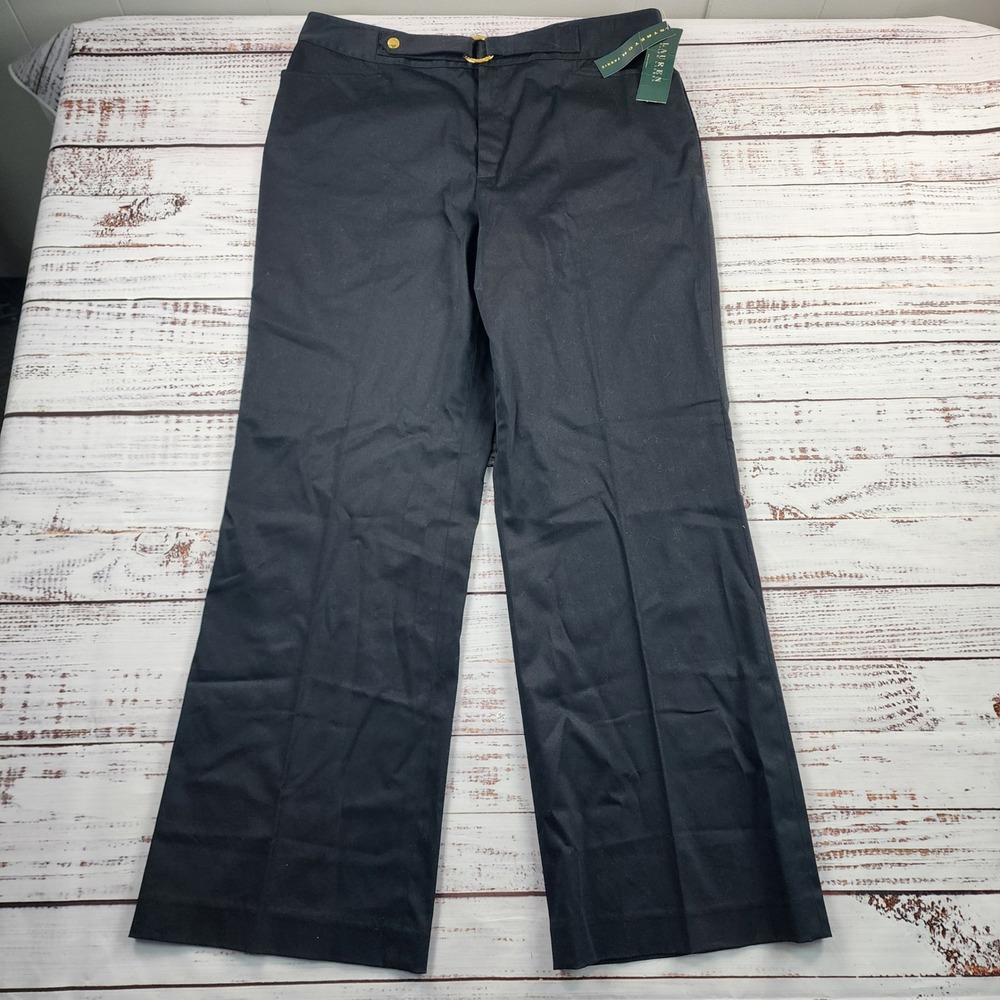 Lauren Ralph Lauren Women's 16 Black Bootcut Stretch Pants Gold Buckle NWT